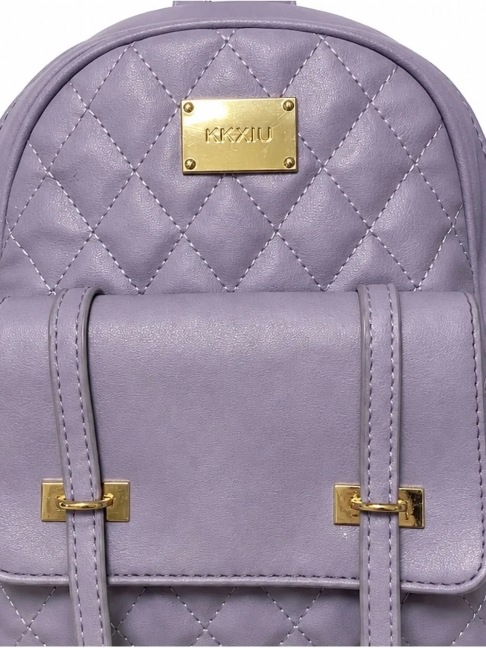 EUC KKXIU Lavender Purple Quilted Mini Backpack Gold Tone Hardware
